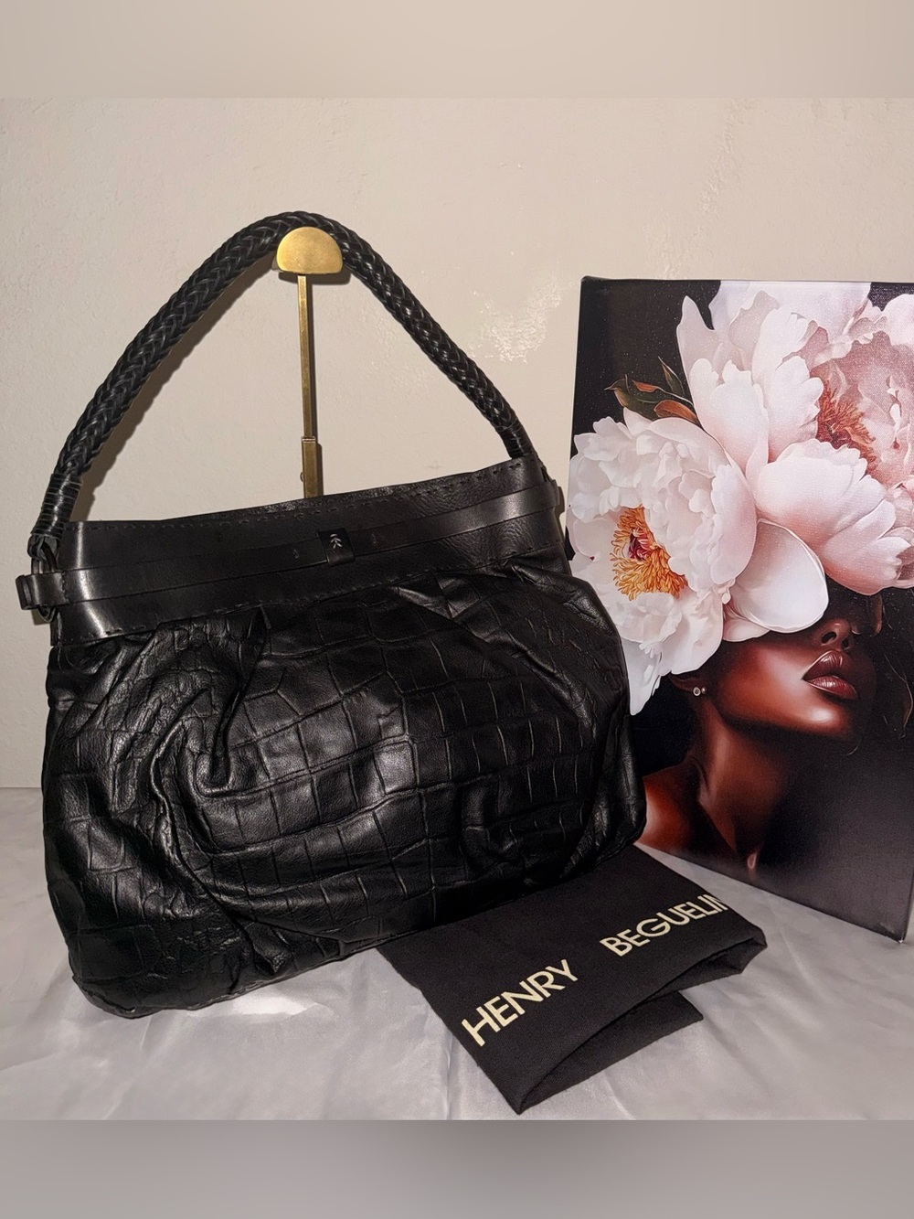 NWT - Henry Beguelin Croc-Embossed Artisan Shoulder Bag - Picture 5 of 12